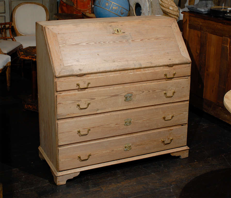 A Wonderful Bleached Fir, Late 18th Century. Swedish Slant-Front Desk. Four front drawers. The desk is 32.5