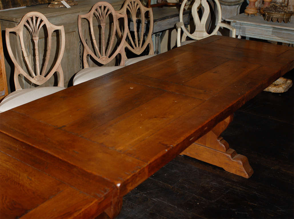 A French 1920s Trestle Dining Table With Removable Leaves In Good Condition In Atlanta, GA