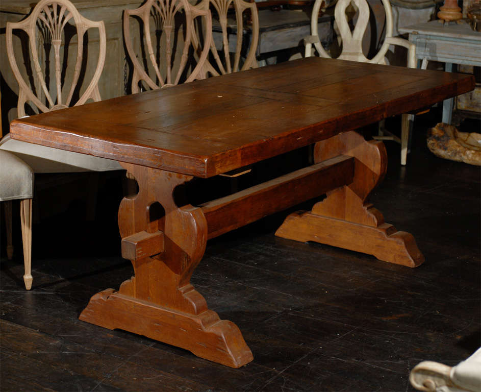 20th Century A French 1920s Trestle Dining Table With Removable Leaves