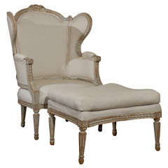 French 19th Century Louis XVI Style Bergère à Oreilles with Tabouret 1