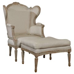 French 19th Century Louis XVI Style Bergère à Oreilles with Tabouret