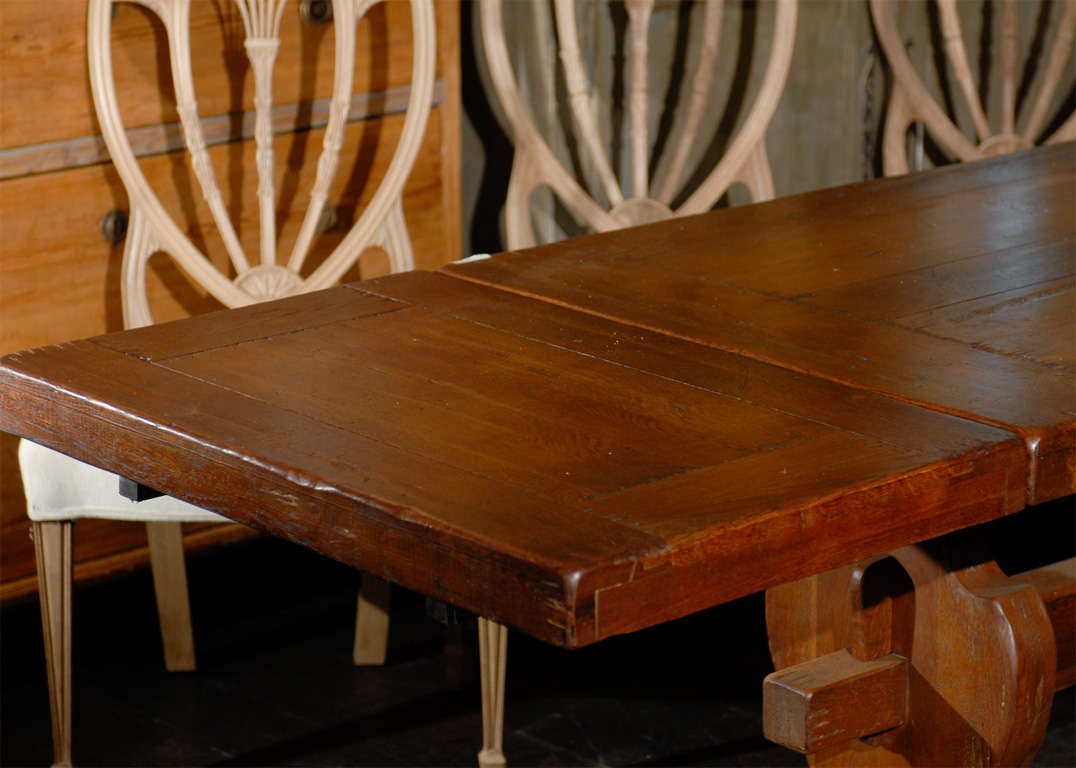 A French 1920s Trestle Dining Table With Removable Leaves at 1stDibs