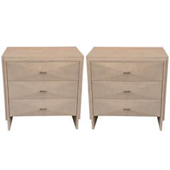 Pair of Natural Shagreen Bedside Commodes