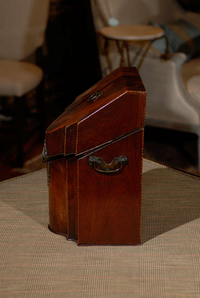 18th Century and Earlier Walnut Knife Box with Sterling Cutlery
