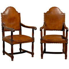 Pair of Leather Louis XIII Chairs