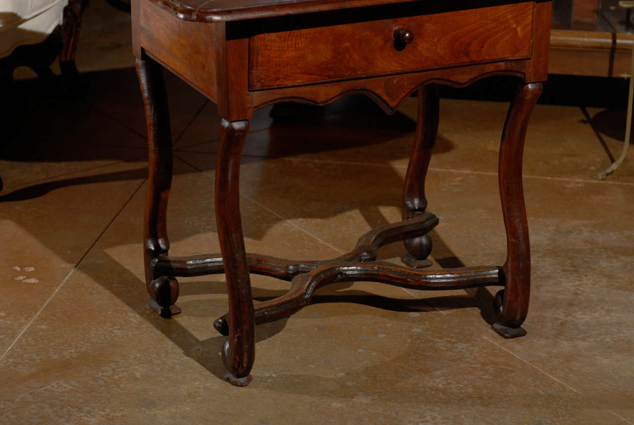 Hand-Carved 18th Century Walnut Louis XIV Antique Side Table with One-Drawer