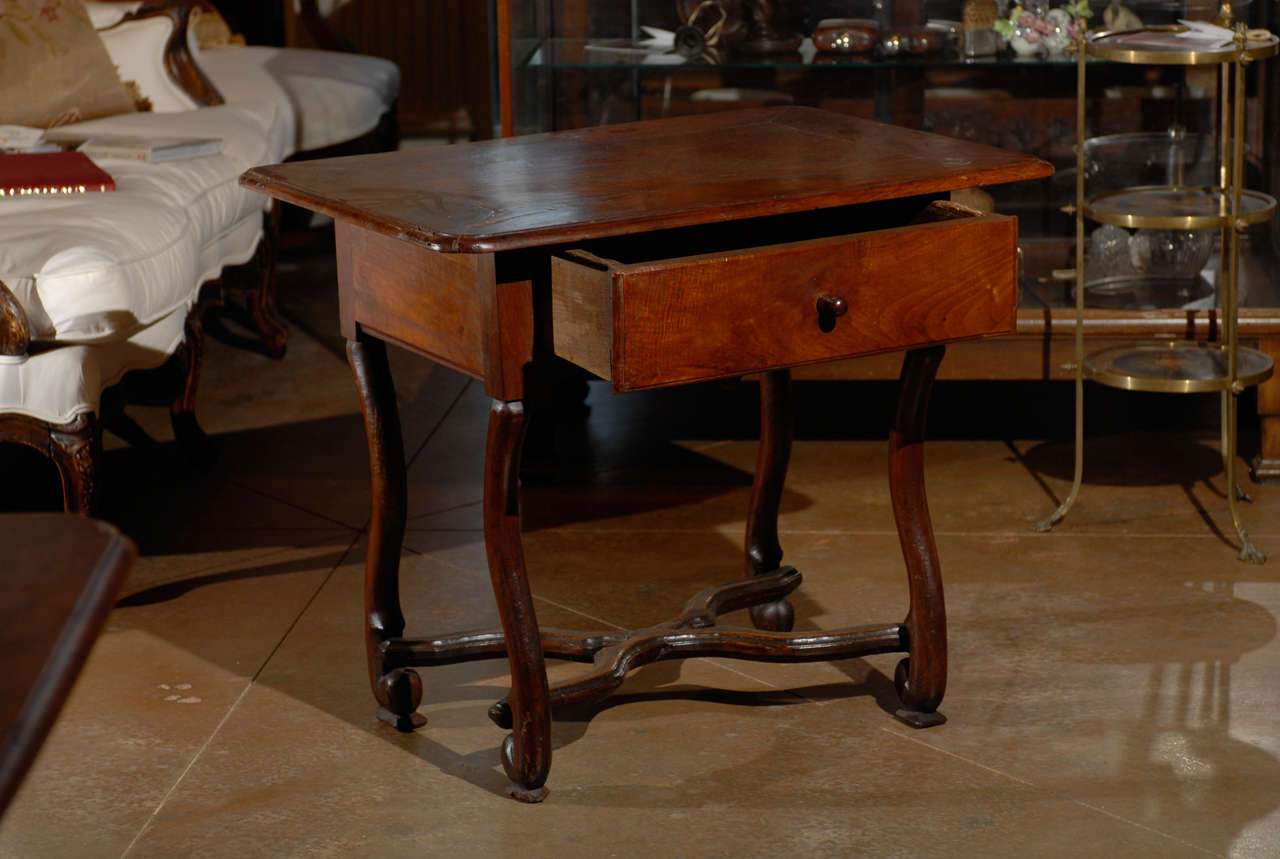 Wood 18th Century Walnut Louis XIV Antique Side Table with One-Drawer