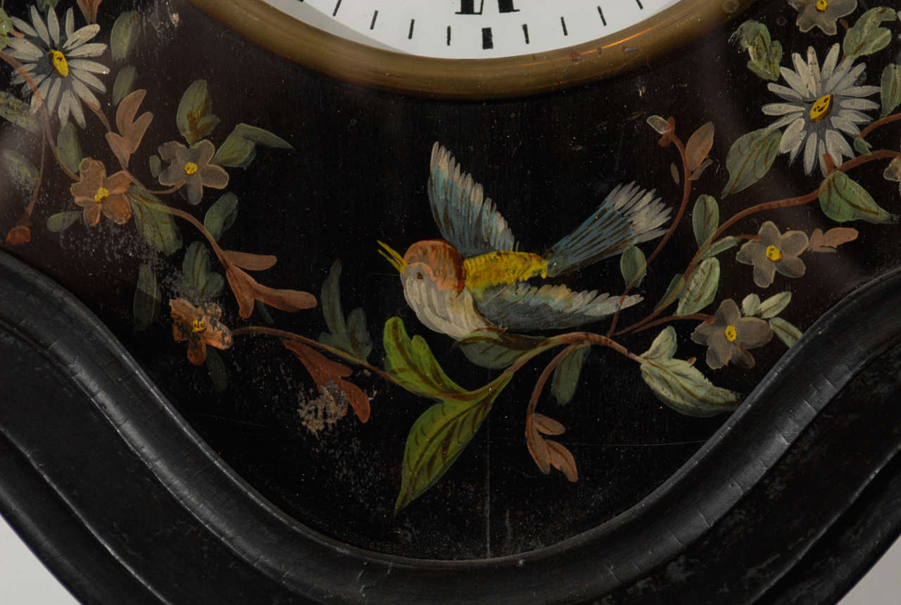 19th Century Oeil de Boeuf (Eye of the Bull) Painted Clock with Birds, Fruit, and Flowers