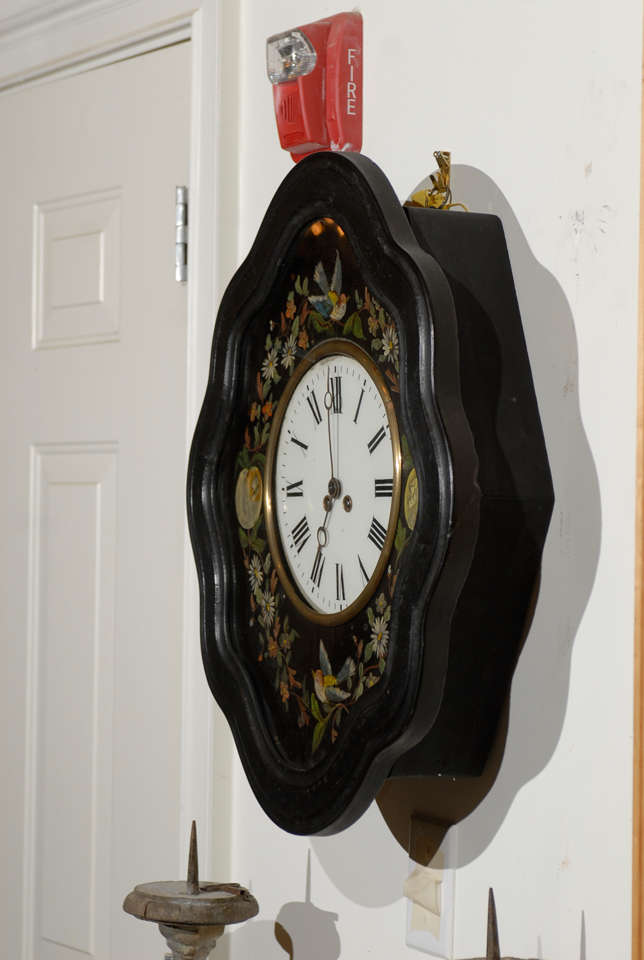 Oeil de Boeuf (Eye of the Bull) Painted Clock with Birds, Fruit, and Flowers 4