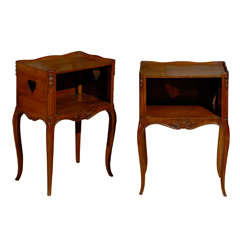 Pair of Walnut Louis XV Style Chevet Tables from Lyon