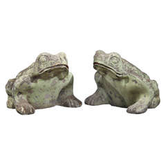 Vintage Pair of Jumbo Concrete Garden Frogs