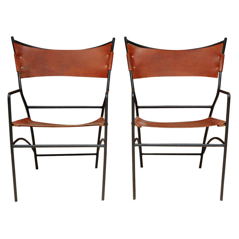 Pair of Iron and Leather Chairs
