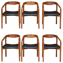 Vintage Set of 6 Solid Oak Dinning Chairs