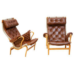 Rare Bruno Mathsson Pernilla Leather Arm Chairs