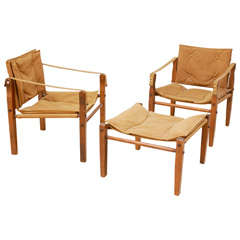 Pair of Campaign Chairs with Ottoman for Glenn of California