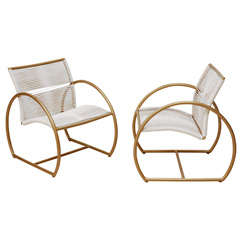 Pair of Mid-Century Brass and Rope Chairs