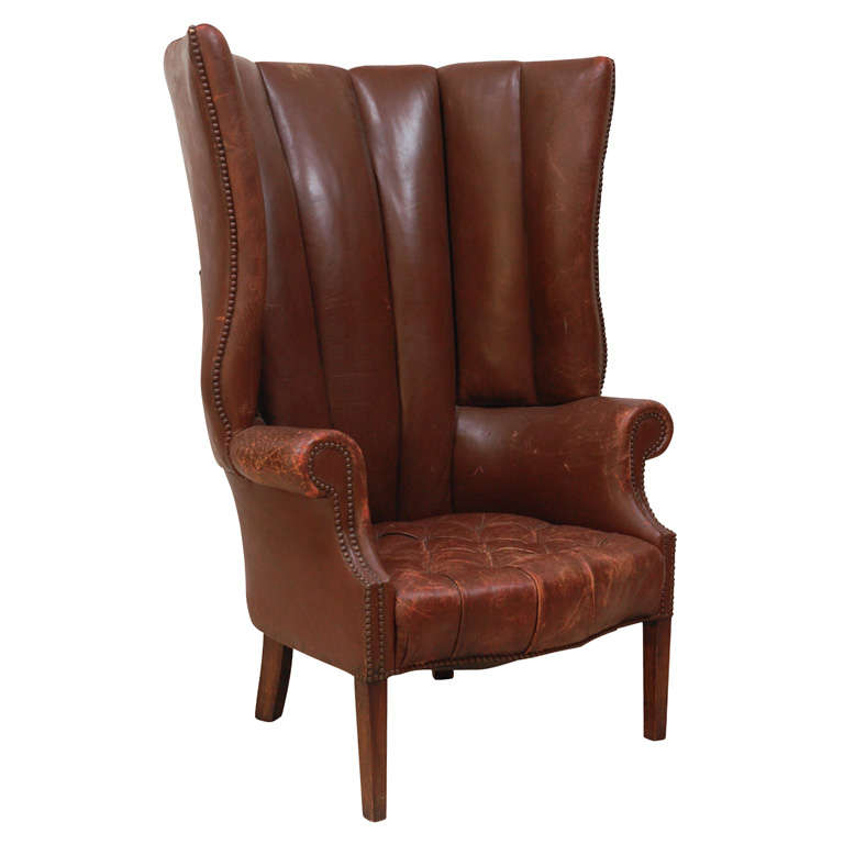 1930's Brown Leather Wingback Chair at 1stDibs