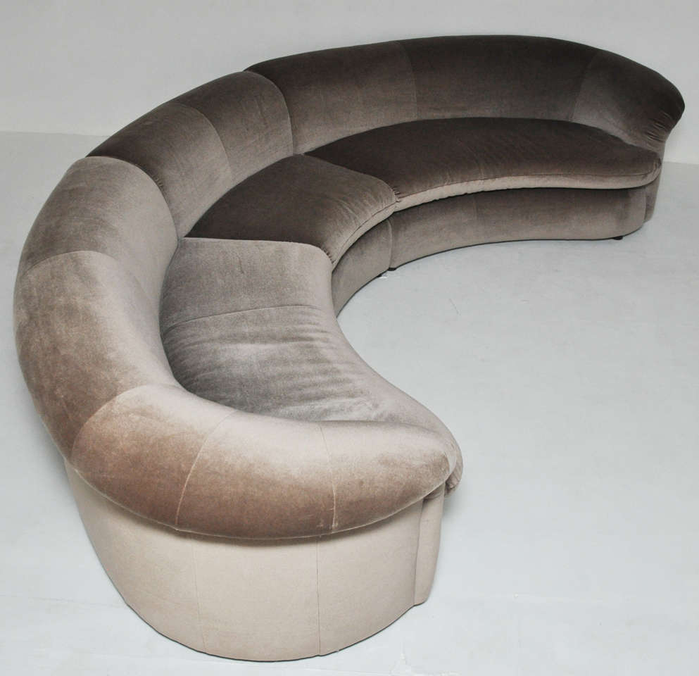 Crescent sectional sofa designed by Vladimir Kagan fo Weiman-Preview.  Original mohair upholstery in mint condition.