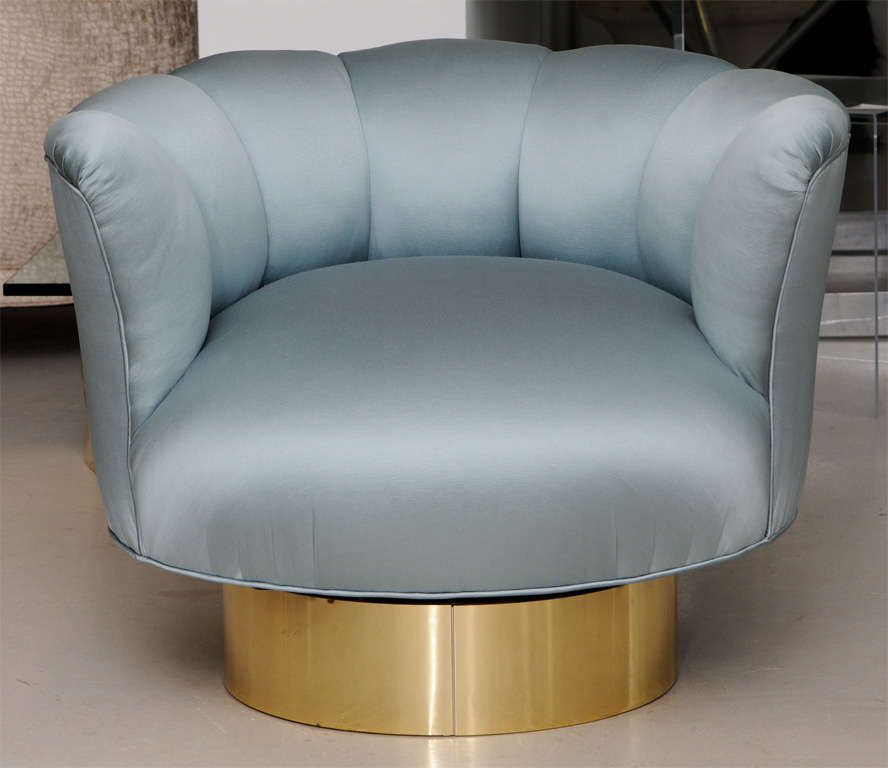 Aqua silk swivel chair with brass base
