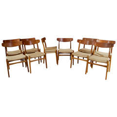 Ten Hans Wegner Teak, Oak and Cord Dining Chairs