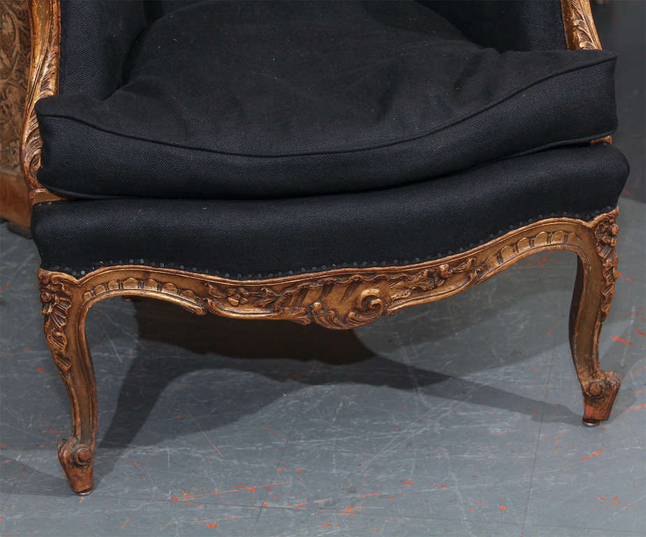 French Chair In Black Linen In Fair Condition In Seattle, WA