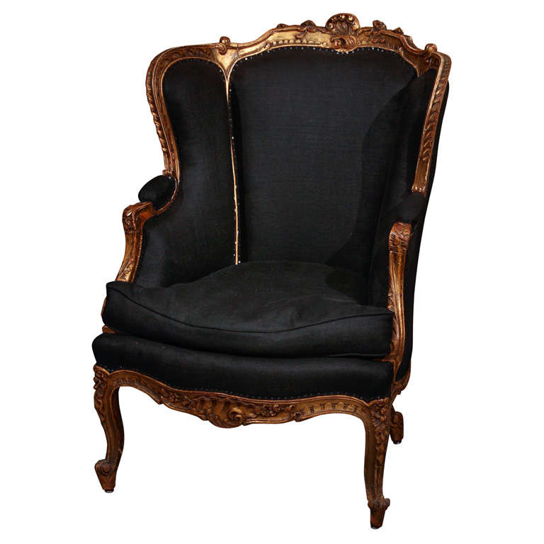 French Chair In Black Linen