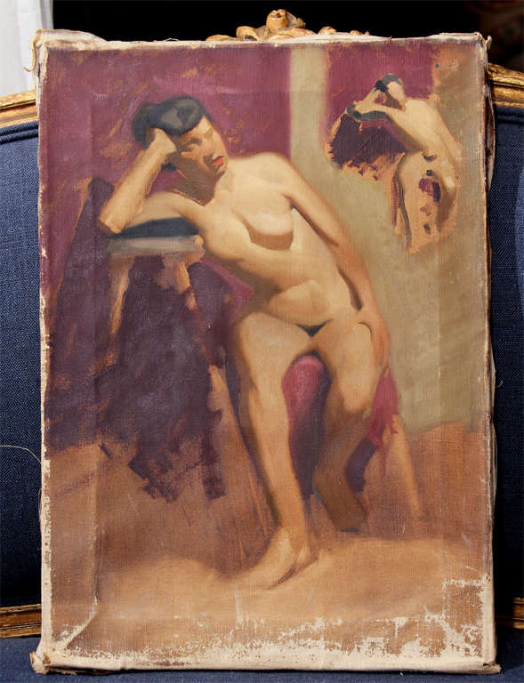 unframed oil painting of female nude