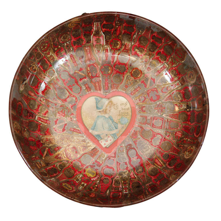 'To My Best Love' Cigar Band Folk Art Bowl For Sale