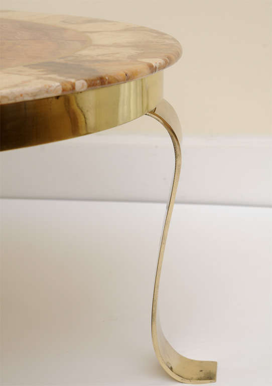 Mid-20th Century Mexican Onyx Marble and Brass Signed Cocktail Table
