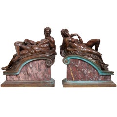 Pair of Grand Tour Bronzes, "Dusk and Dawn” Michaelangelo