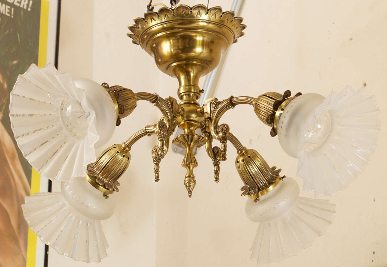 Late Victorian Flush Mount Four Arm Chandelier