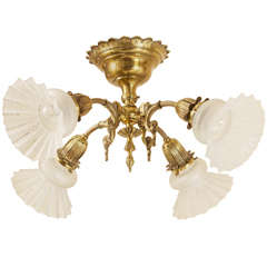 Late Victorian Flush Mount Four Arm Chandelier