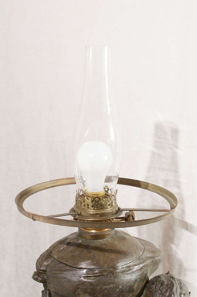 Kerosene Lamp with Monkey and Coconut In Excellent Condition In Petaluma, CA