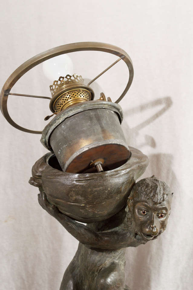 Glass Kerosene Lamp with Monkey and Coconut