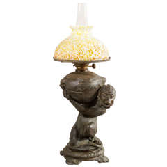 Antique Kerosene Lamp with Monkey and Coconut