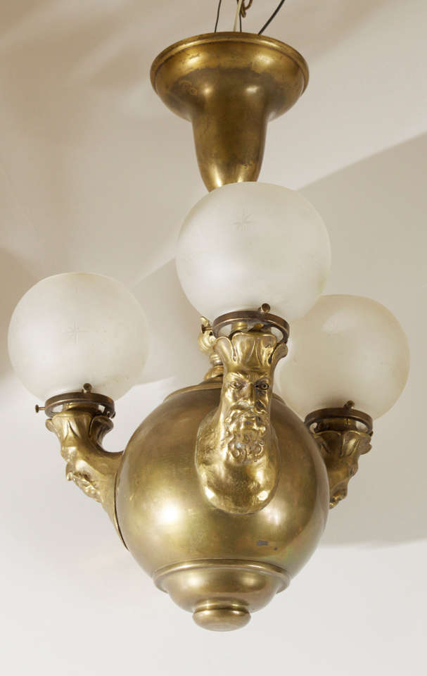 Diminutive 3 Arm Chandelier with Mythological Faces