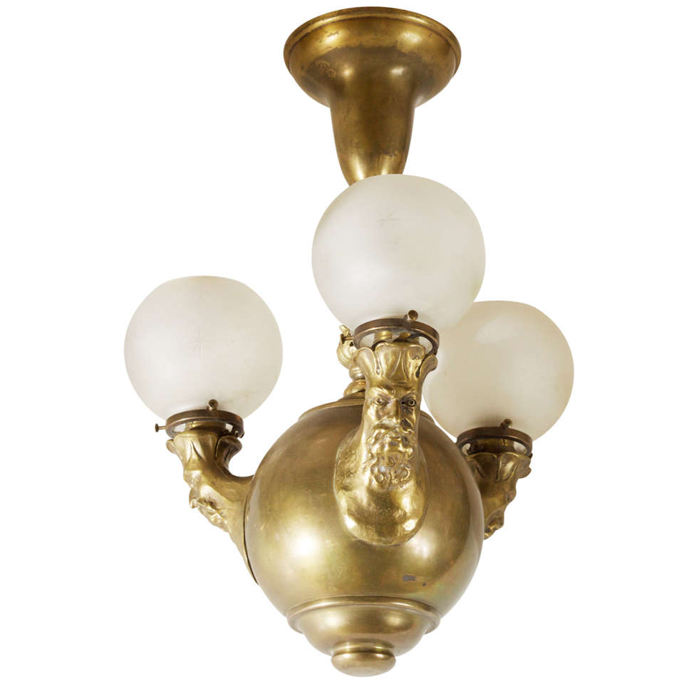 Diminutive 3 Arm Chandelier with Mythological Faces