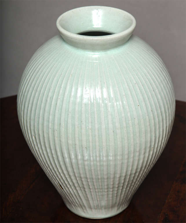 Earthenware Celadon Vase and Charger by Andrew Crouch