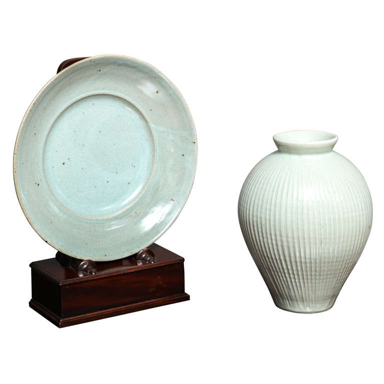Celadon Vase and Charger by Andrew Crouch