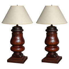 Pair of 19th Century Solid Mahogany Turnings as Lamps