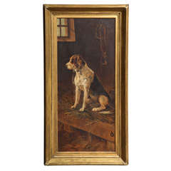 Early 20th Century Painting of Dog in Stable