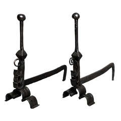 Pair of Late 17th Century Wrought Iron Andirons