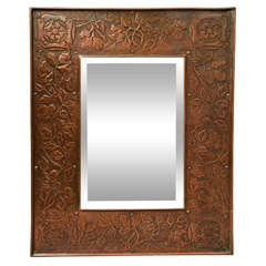 English Aesthetic Movement Hammered Copper Mirror