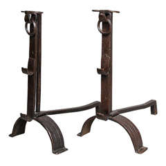 A Monumental Pair of 18th c. Blacksmith-made Ram's Head Andirons