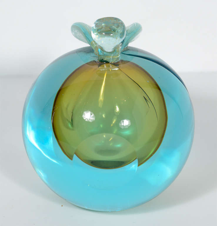 Teal, Amber and Clear Hand Blown Murano Glass Pear and Peach In Excellent Condition In New York, NY
