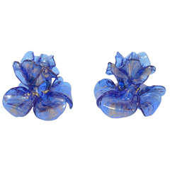 Stylized Flower Form Hand Blown Murano Glass Candle Holders