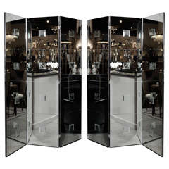 Pair Stunning of Three Paneled Mirrored Screens with Antique Mirror Insets