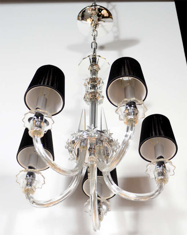 Glamorous 1940's FineCut Crystal Five Arm Chandelier with Spokes