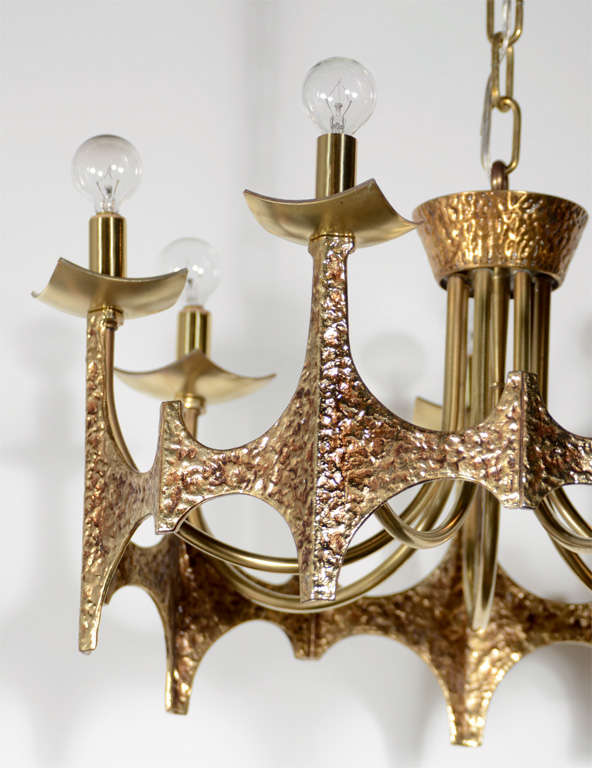 Italian Mid-Century Modern Hammered Brutalist  Chandelier by Moe Bridges