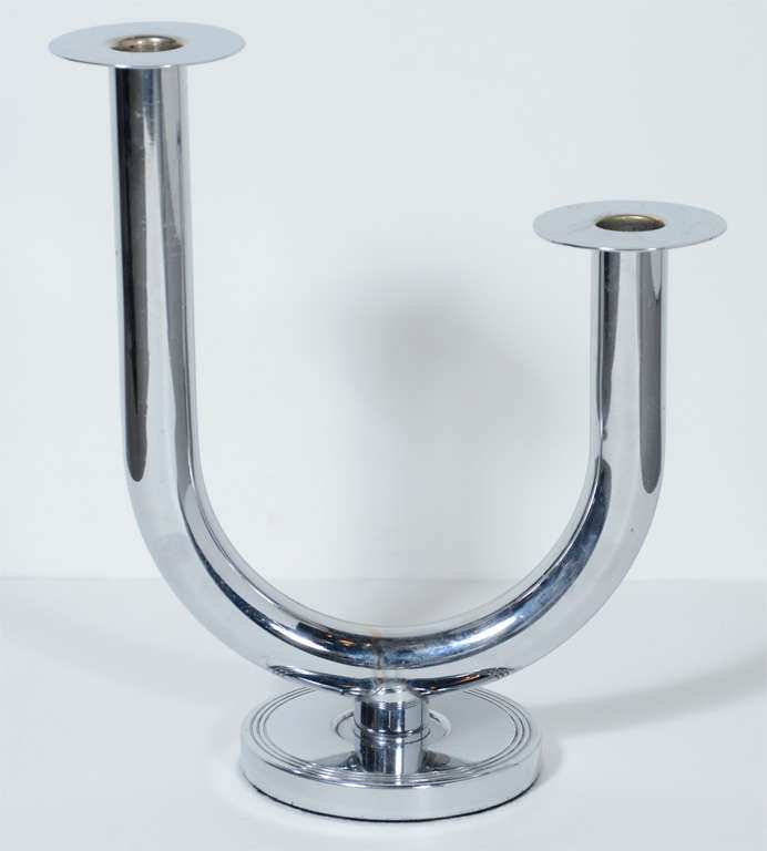 Pair of Art Deco Chrome Candleholders by Walter Von Nessen